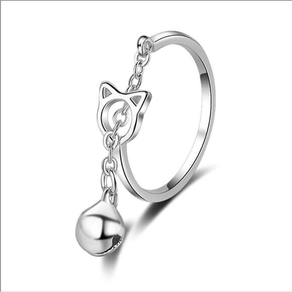 Sterling Silver Playful Cut Out Cat Chasing Chain Ball Charm Ring NEW - Picture 3 of 4